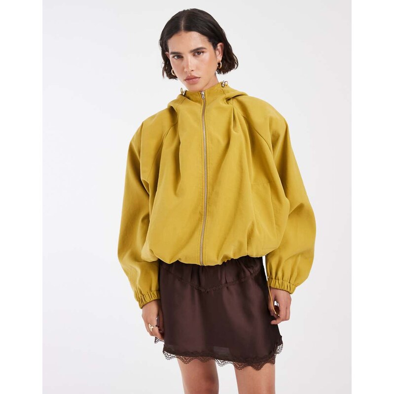 ASOS DESIGN modal hooded zip through sports bomber in tobacco