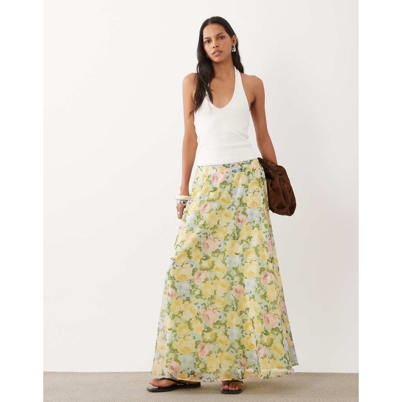 Miss Selfridge chiffon circle skirt in floral print-Multi