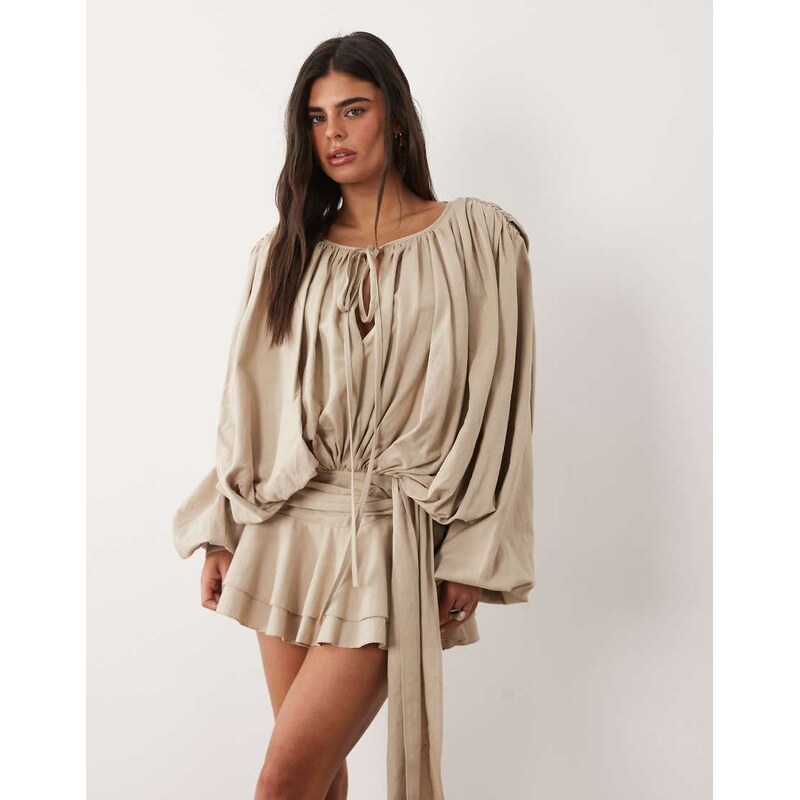 Lioness Elements linen rich drape detail balloon sleeve tie