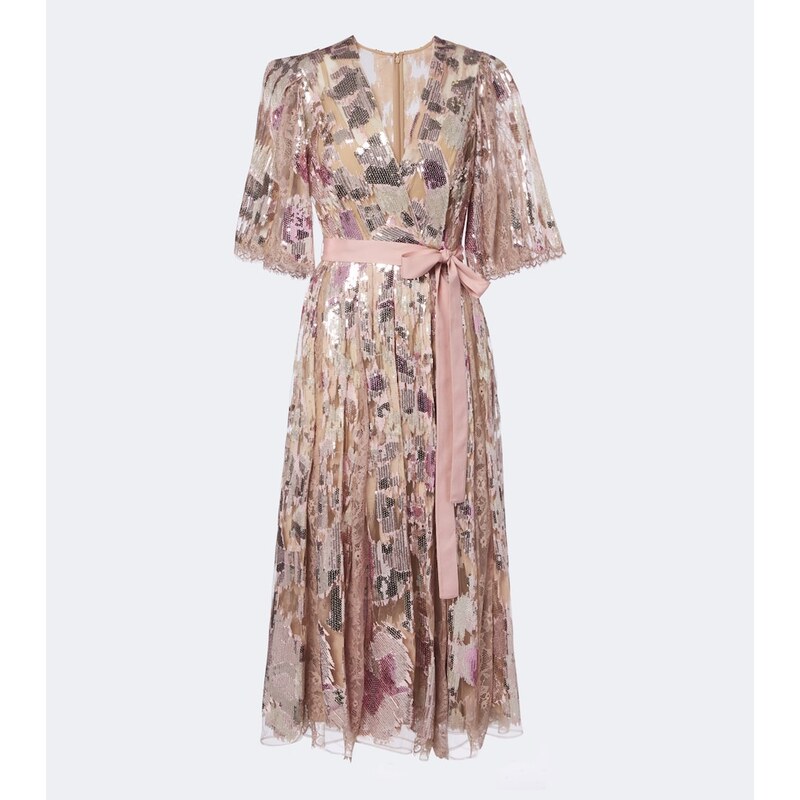Elie Saab Sequined silk-blend lace wrap dress
