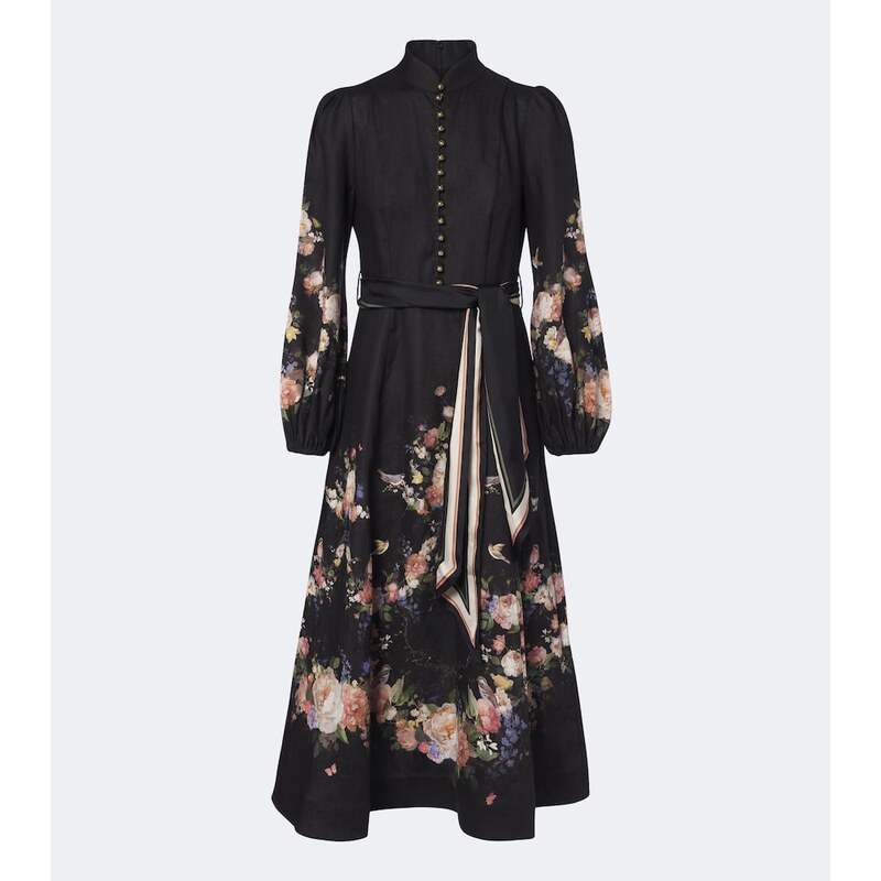 Zimmermann Valiant belted floral linen midi dress