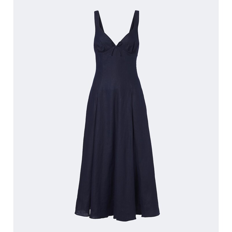 Faithfull Adalee pleated shirred linen midi dress