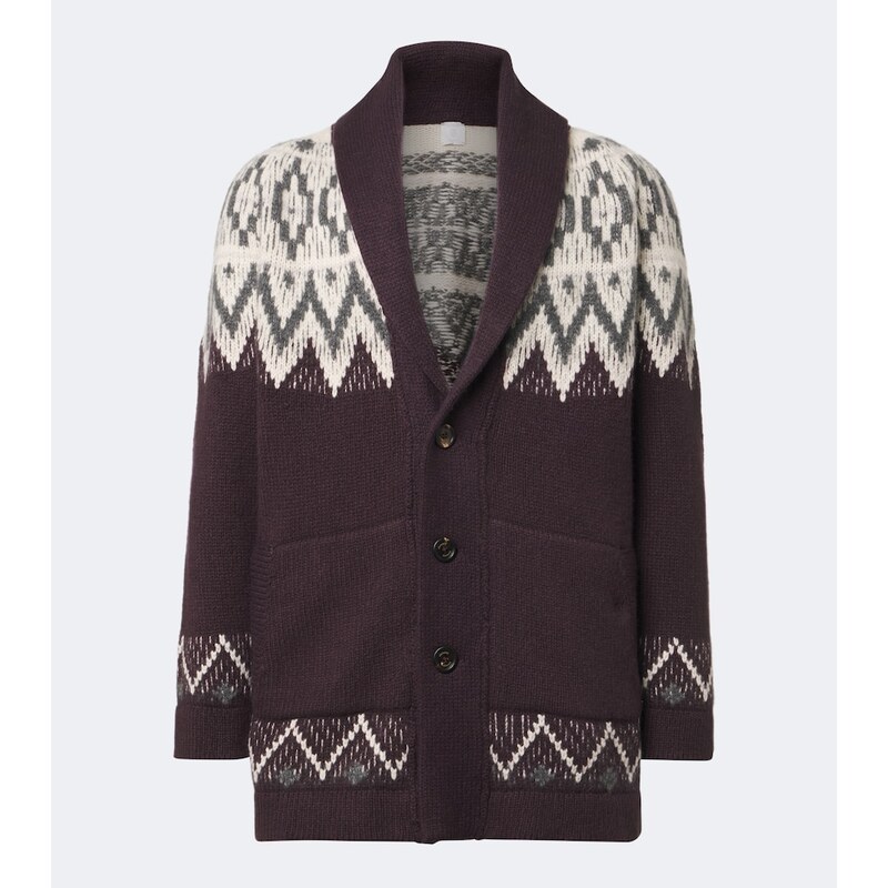 Eleventy Chevron cashmere and silk intarsia cardigan