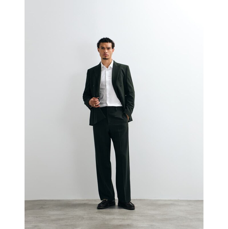 ASOS DESIGN oversized tapered suit trouser in dark green crepe