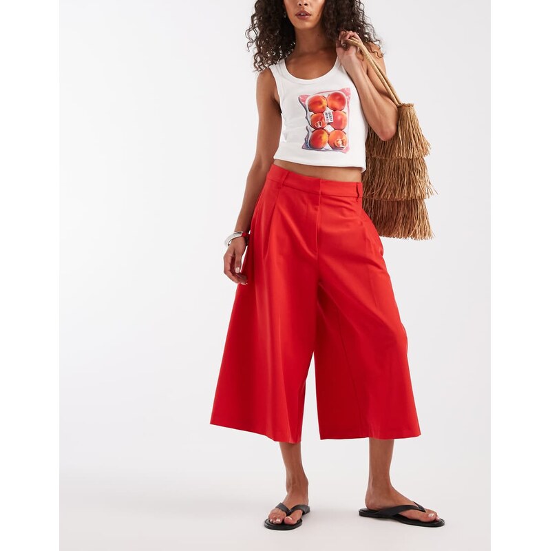 ASOS DESIGN Tailored high waist culotte trousers in red