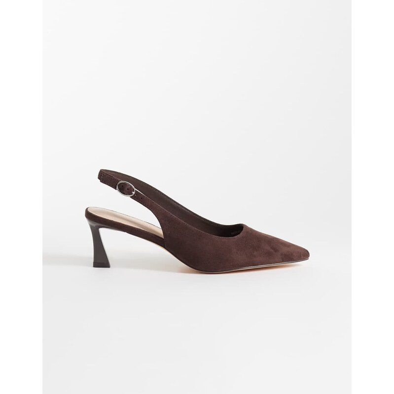London Rebel Eliza faux suede sling back kitten heels in brown