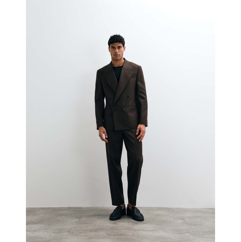 ASOS DESIGN oversized tapered suit trouser in brown stripe