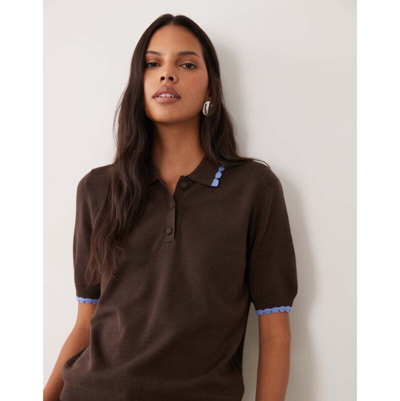 Threadbare short sleeve knitted polo top with contrast tipping