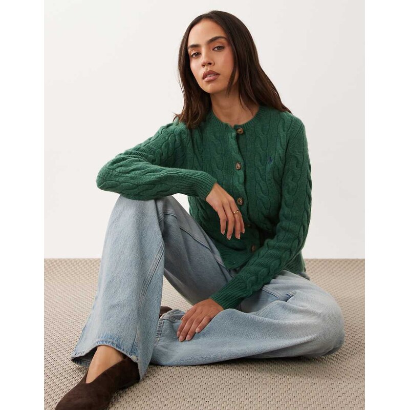 Polo Ralph Lauren icon logo wool mix cable knit cardigan in