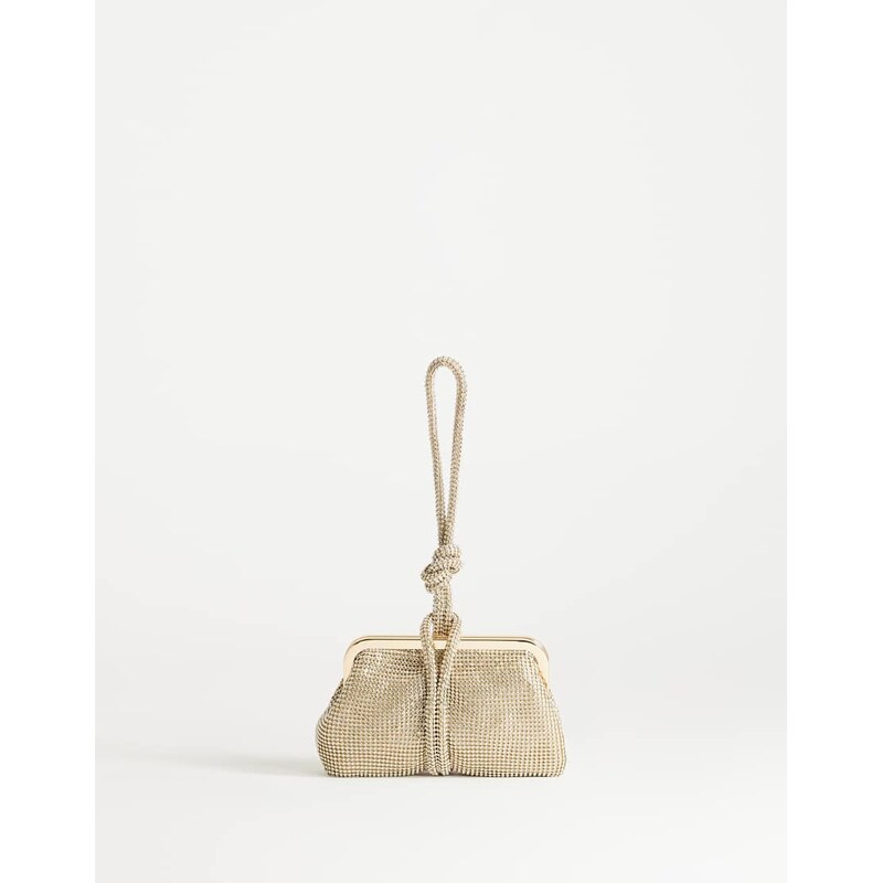Topshop Jade wristlet grab bag in gold diamante