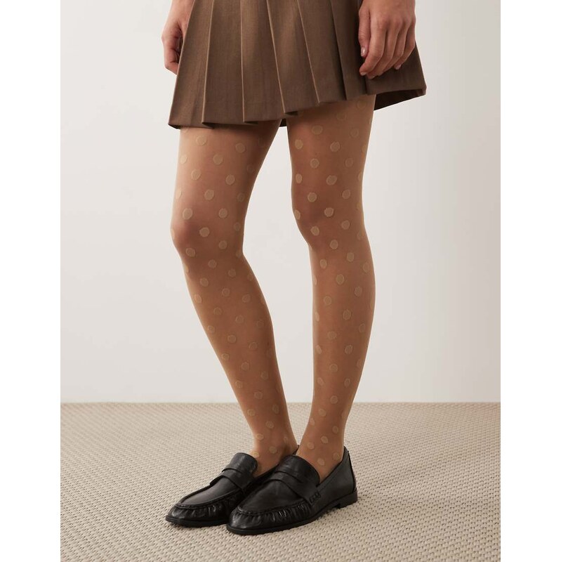 Kaiia exclusive sheer polka dot tights in beige-White