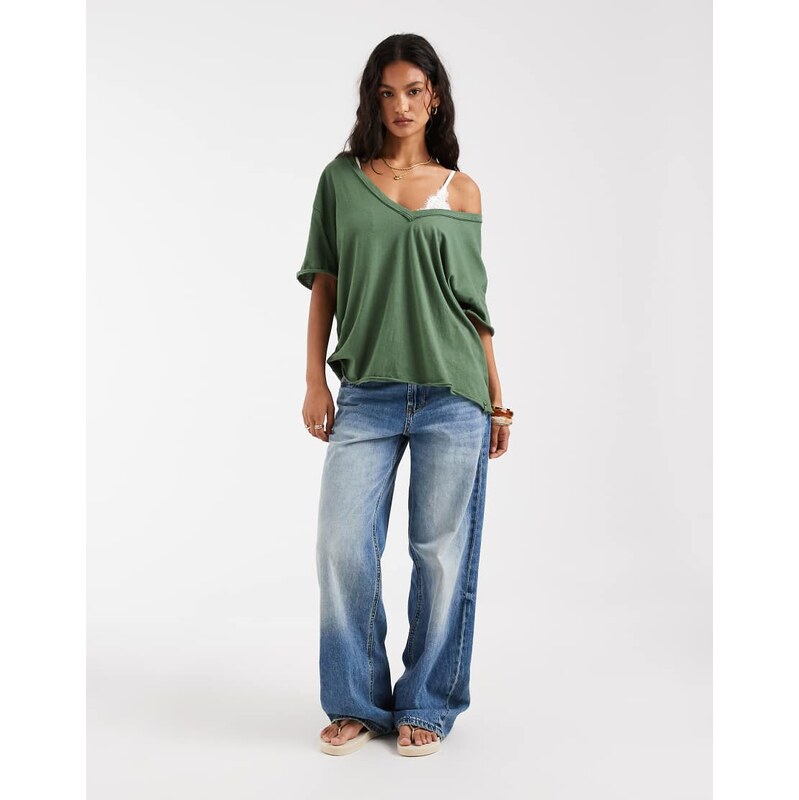 Free People Nina v neck tee in dark green