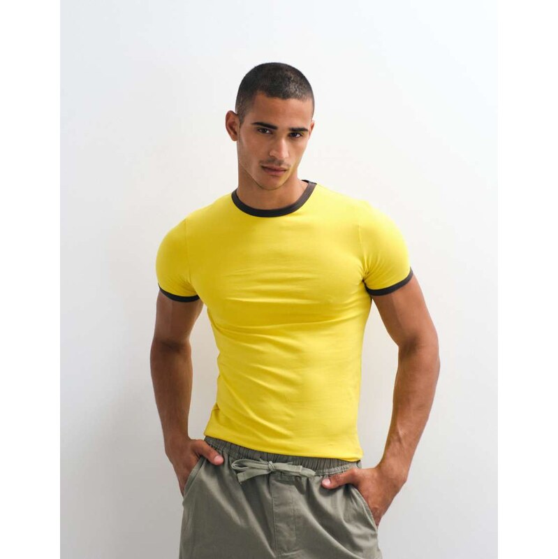 ASOS DESIGN muscle fit ringer t-shirt in yellow