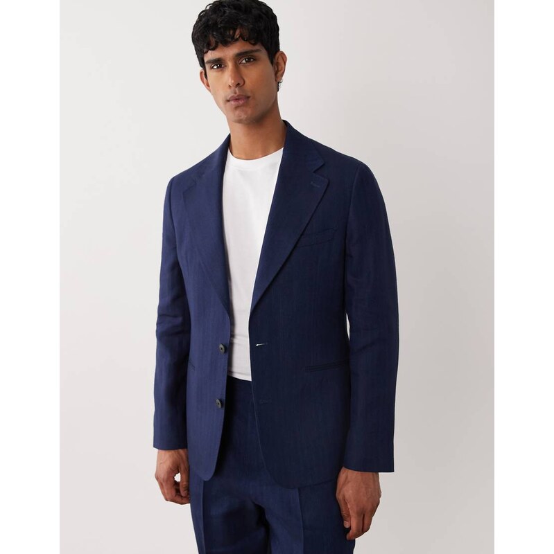 ASOS DESIGN slim premium linen rich suit jacket in navy