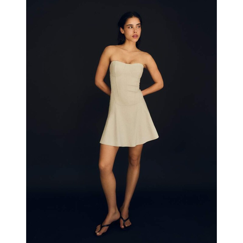 Bershka Bandeau mini dress in beige-Neutral