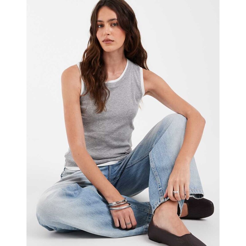 JJXX high neck double layer top in grey