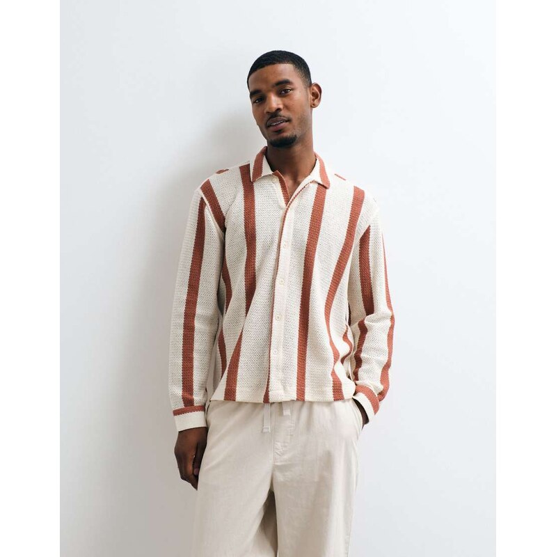 ASOS DESIGN relaxed crochet stripe shirt with placket detail in