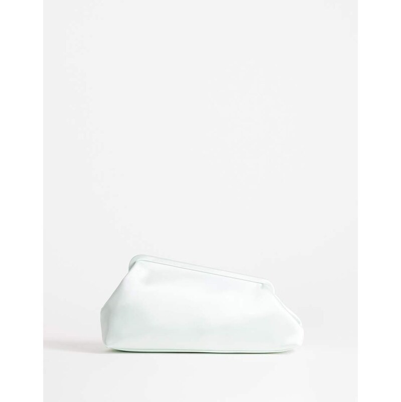 Topshop Anna medium angular clutch bag in sage satin-Green