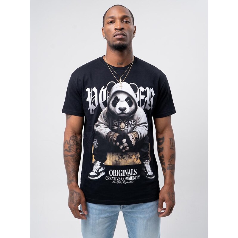 Pánské tričko s krátkým rukávem černé MyStars Hooded Panda