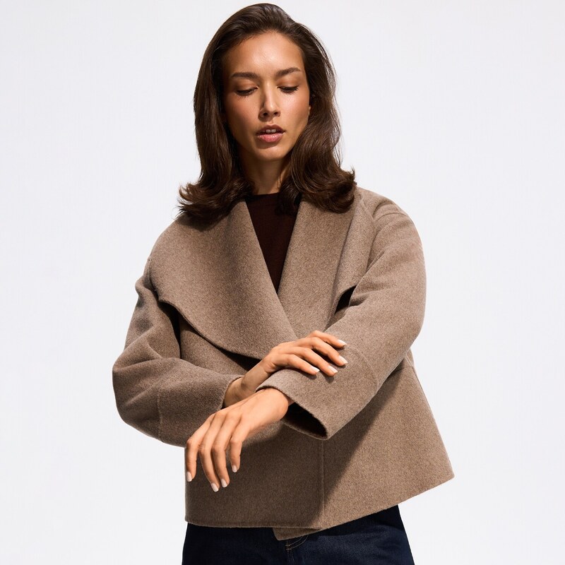 Reserved - Ruční vlněný kabát - kávová