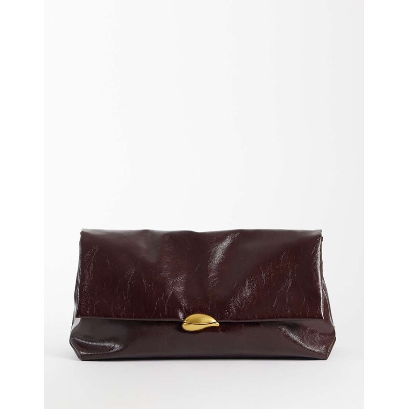 ASOS DESIGN oversized clutch in burgundy with hardware detail