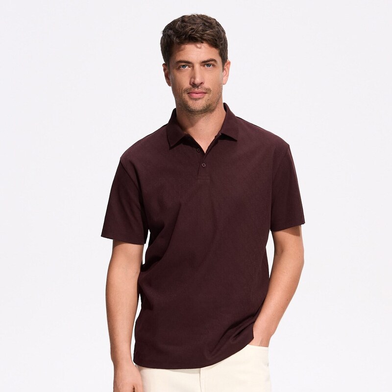 Reserved - Vzorované polo tričko střihu comfort - hnědá