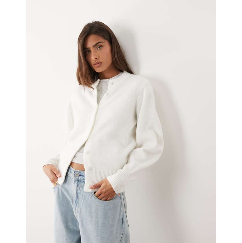 ASOS DESIGN waisted crew neck cardigan with wool with covered