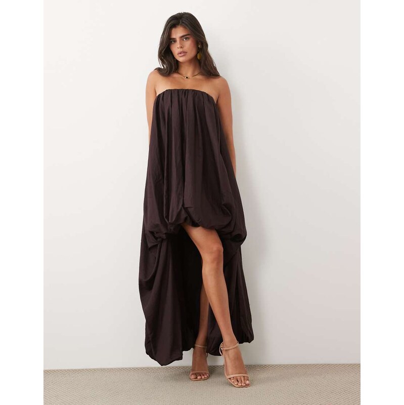ASOS DESIGN volume bubble bandeau maxi dress high low hem in