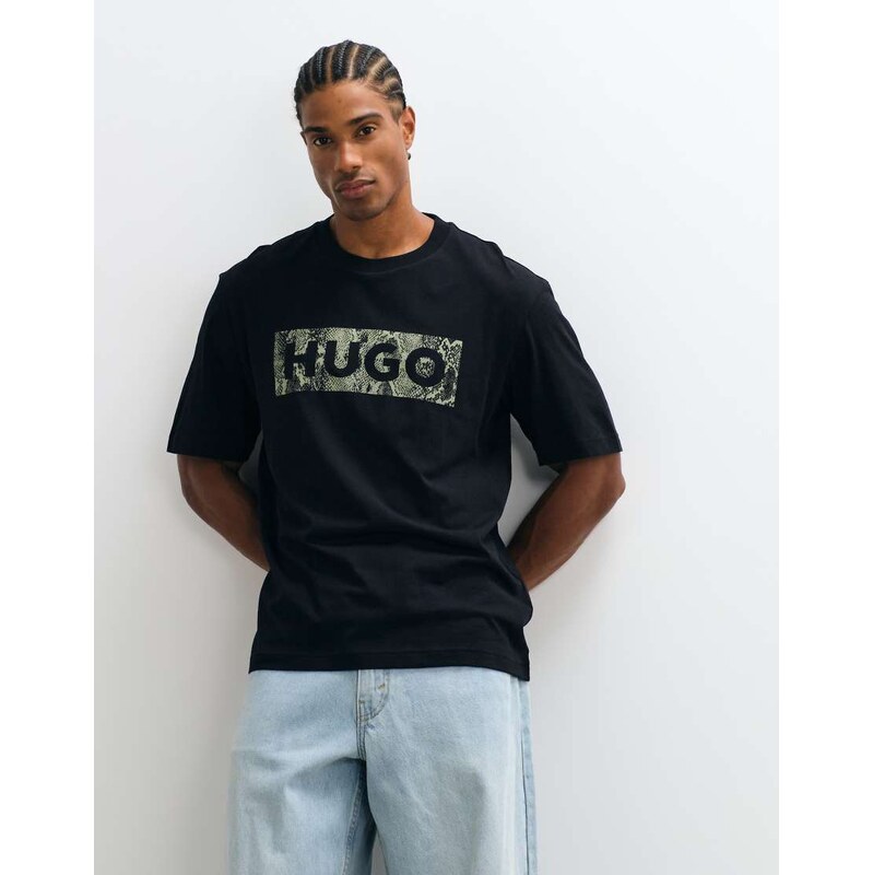 HUGO Blue Nerpient regular fit chest logo t-shirt in black