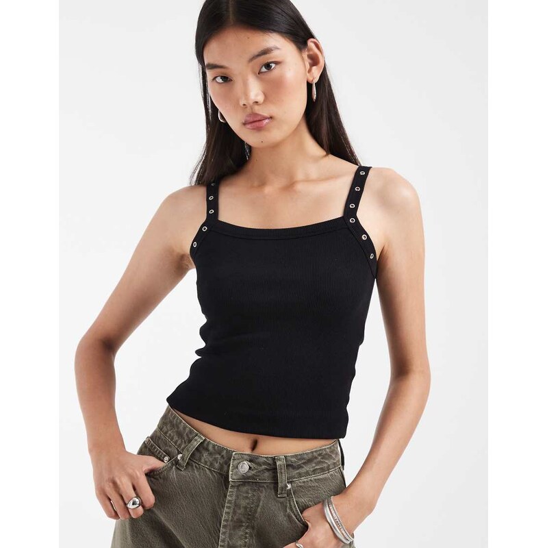 JJXX eyelet studded tank top in black
