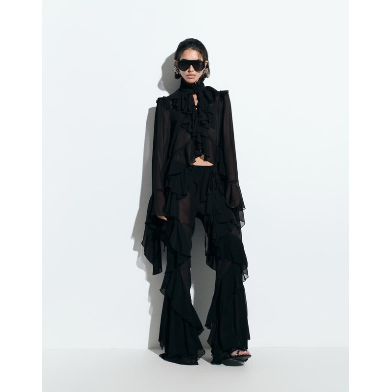 Noughts & Kisses chiffon extreme ruffle detail wide leg trouser