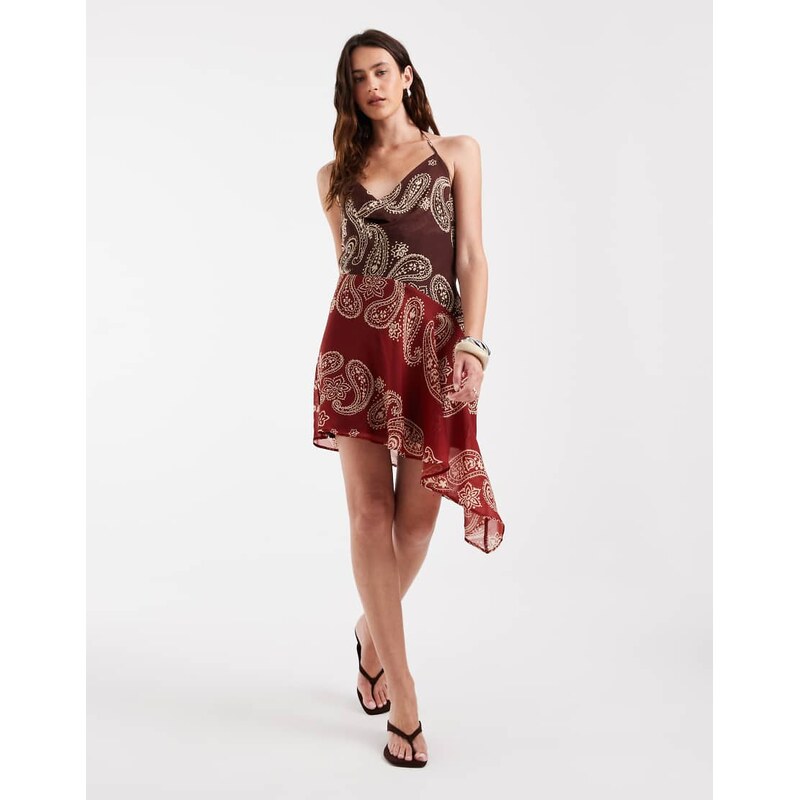 ASOS DESIGN chiffon scarf print mini dress-Multi