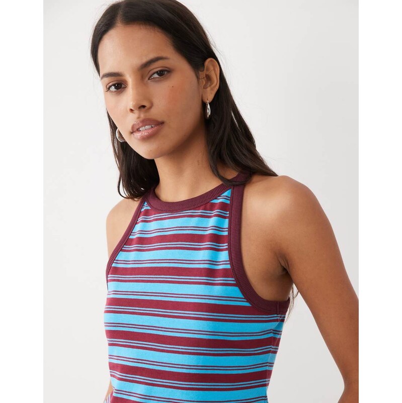 ASOS DESIGN stripe contrast vest top in blue and burgundy-Multi