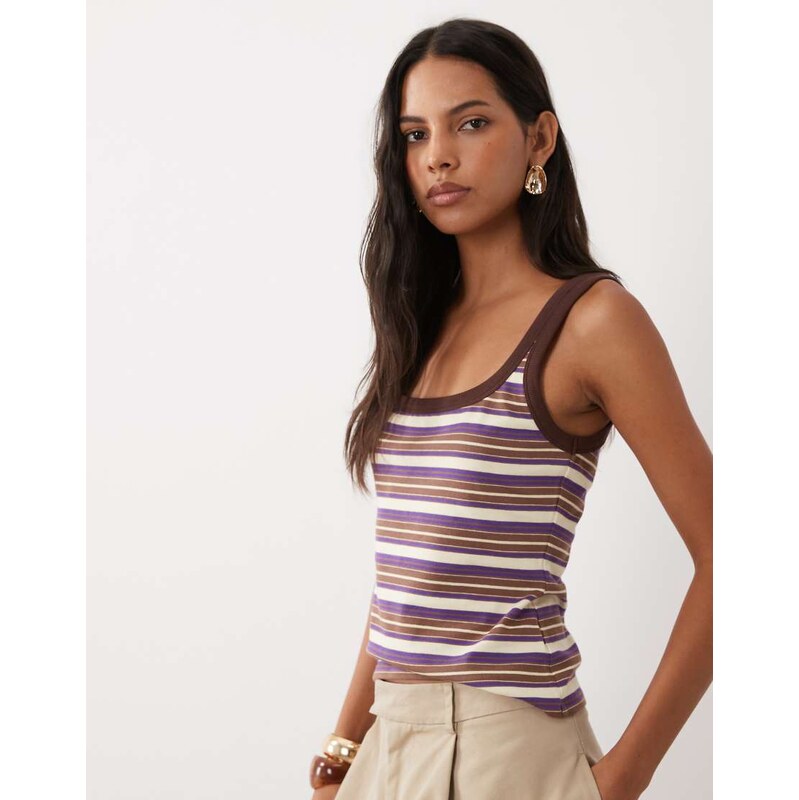 ASOS DESIGN striped contrast vest top in lemon and purple-Multi
