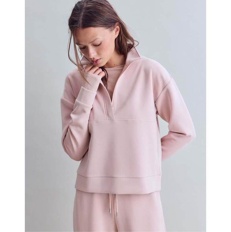 Stradivarius Soft-touch sweatshirt with zip in pastel pink