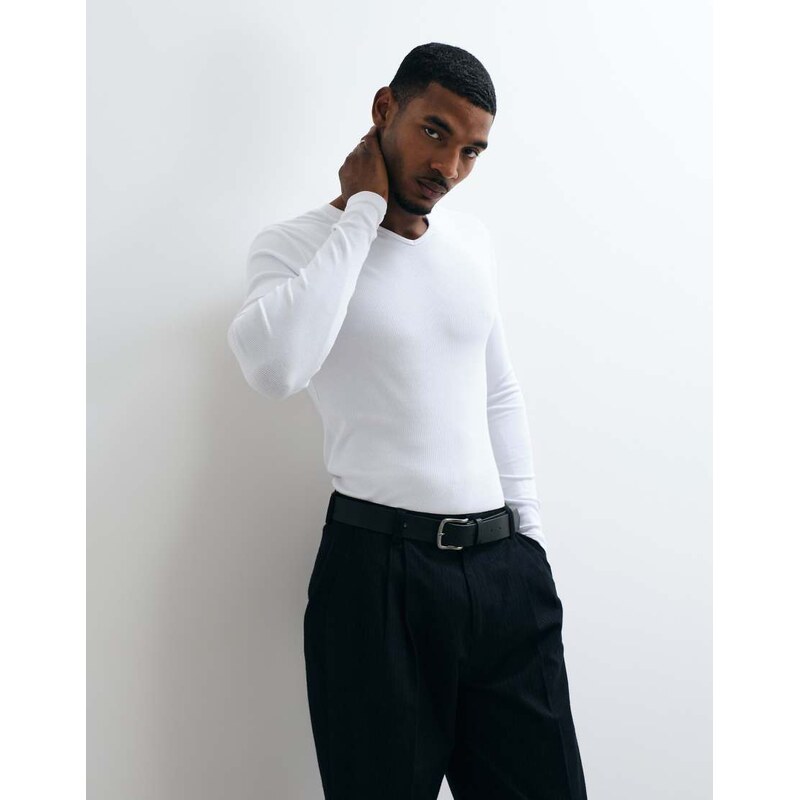 ASOS DESIGN muscle fit long sleeve t-shirt with notch neck in