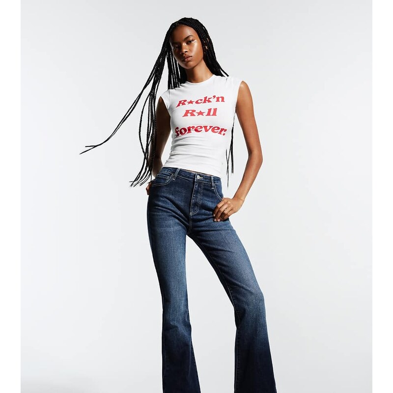 Bershka Tall flared jeans in denim blue