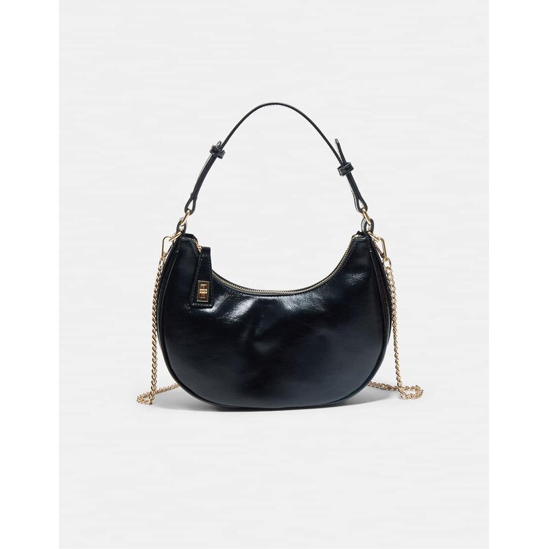Stradivarius Compact shoulder bag with chain in black