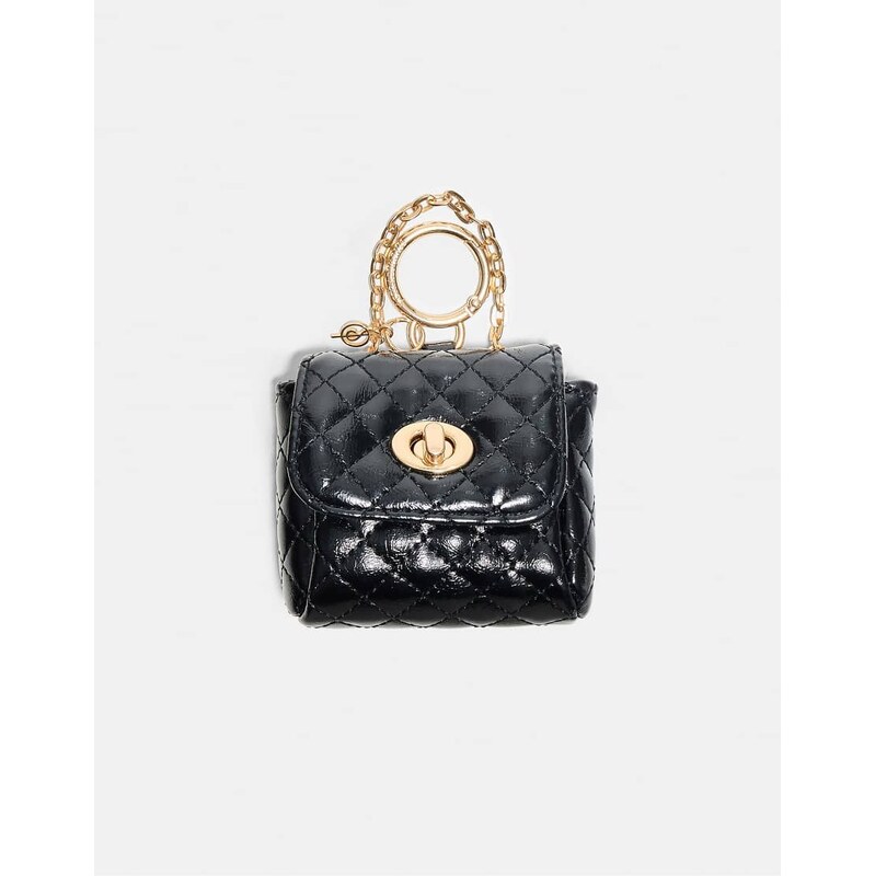 Stradivarius Quilted charm mini bag in black