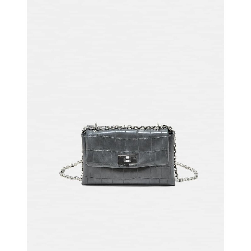 Stradivarius Rigid coconut effect crossbody bag in dark grey