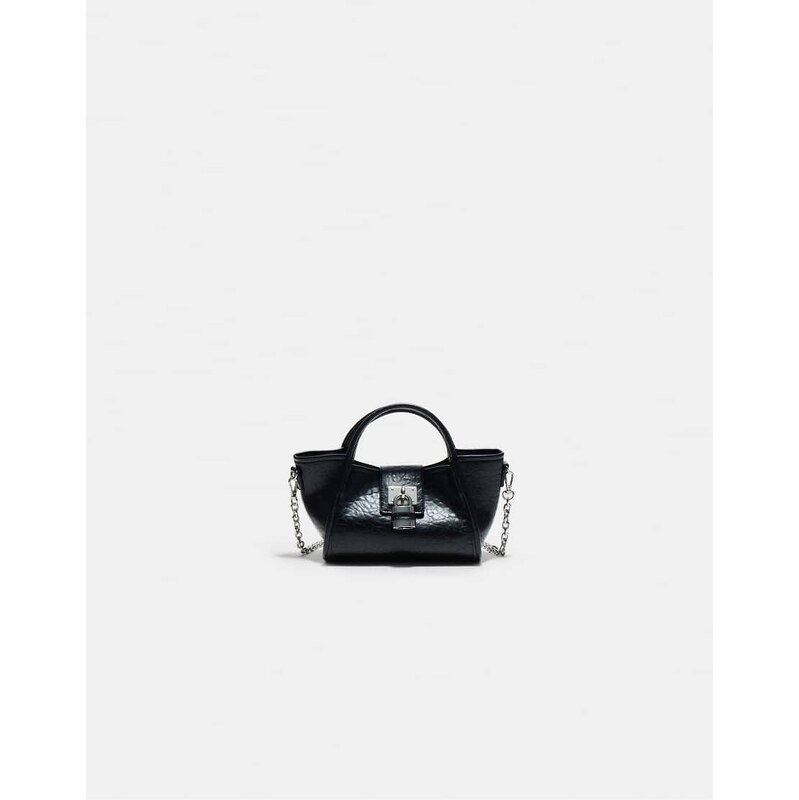 Stradivarius Mini padlock crossbody bag in black