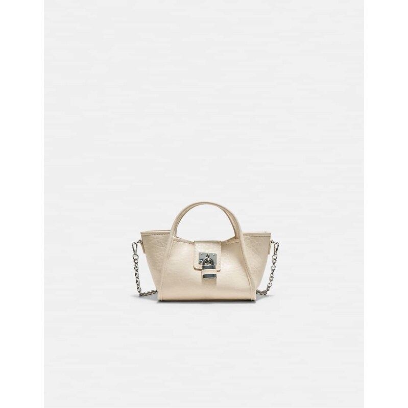 Stradivarius Mini padlock crossbody bag in ecru-White