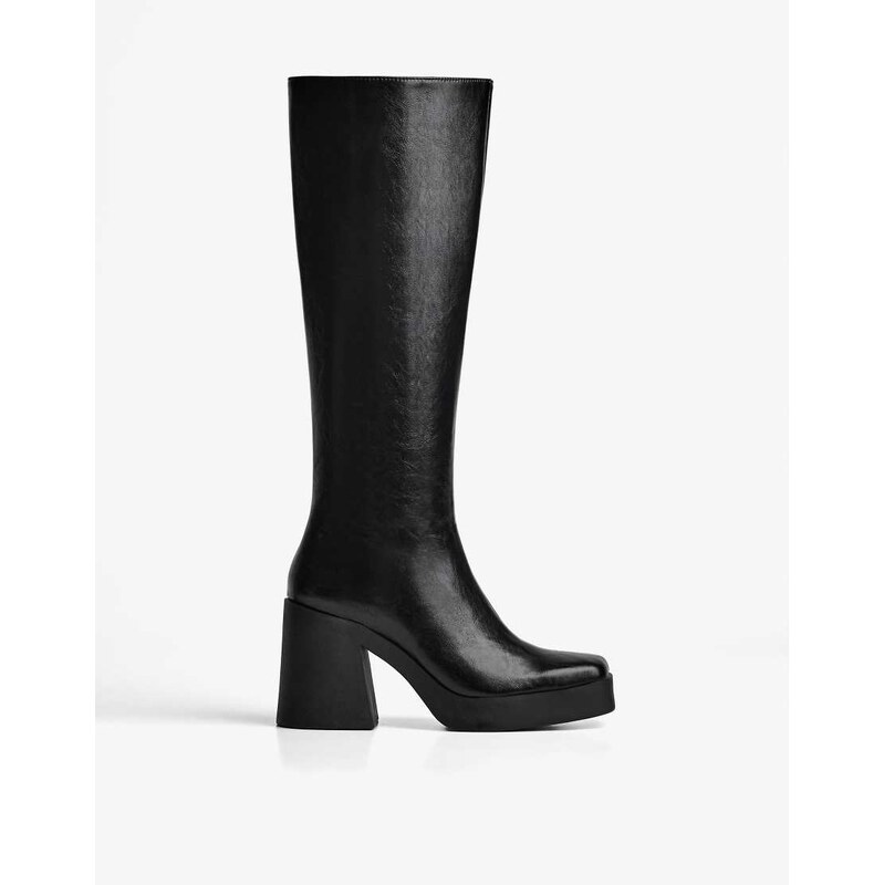 Bershka High-heel platform boots in black