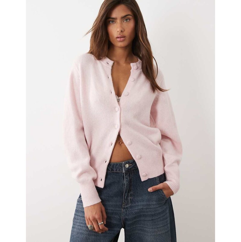 ASOS DESIGN waisted crew neck cardigan with wool with covered
