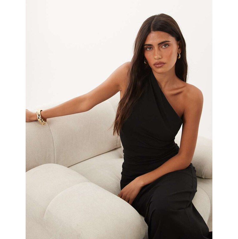 ASOS DESIGN Nat one shoulder maxi dress in black