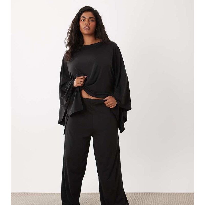 ASOS Curve ASOS DESIGN Curve wide leg co-ord trouser in black