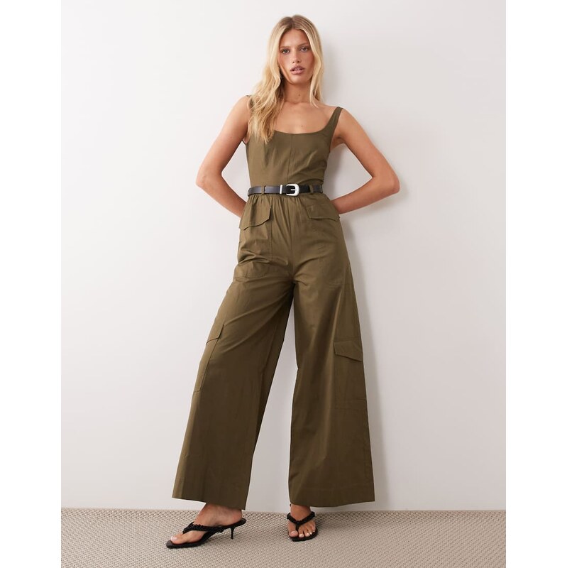 ASOS DESIGN utility jumpsuit in khaki-Green