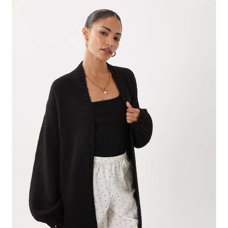 Miss Selfridge Petite maxi cardigan with lace cuff detail in