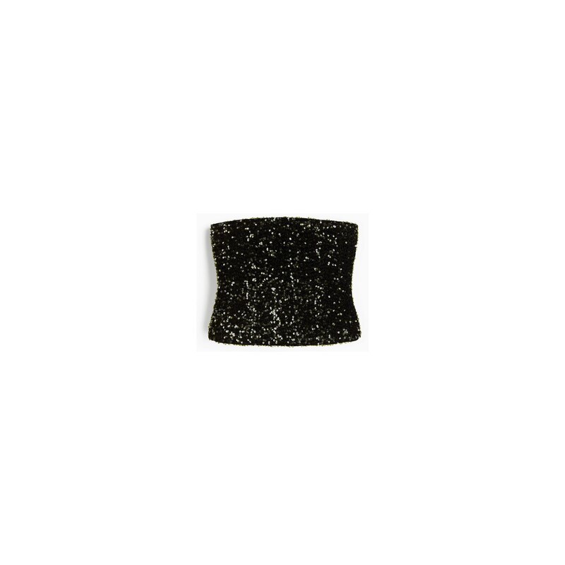 H&M - Flitrový top bandeau - Tmavě Zelená