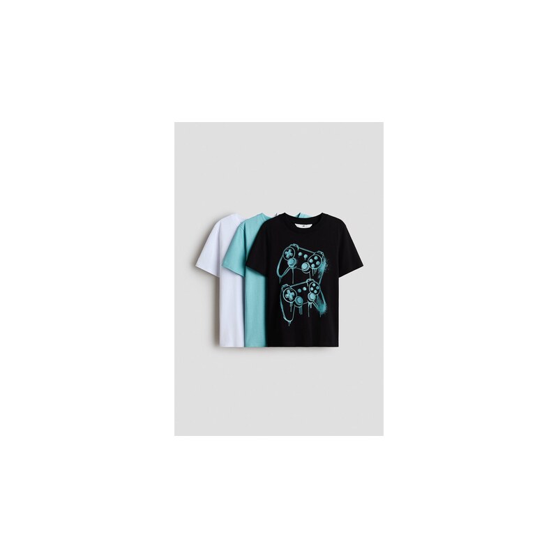 H&M - Bavlněné tričko 3 kusy - Černá/Dálková Ovládání
